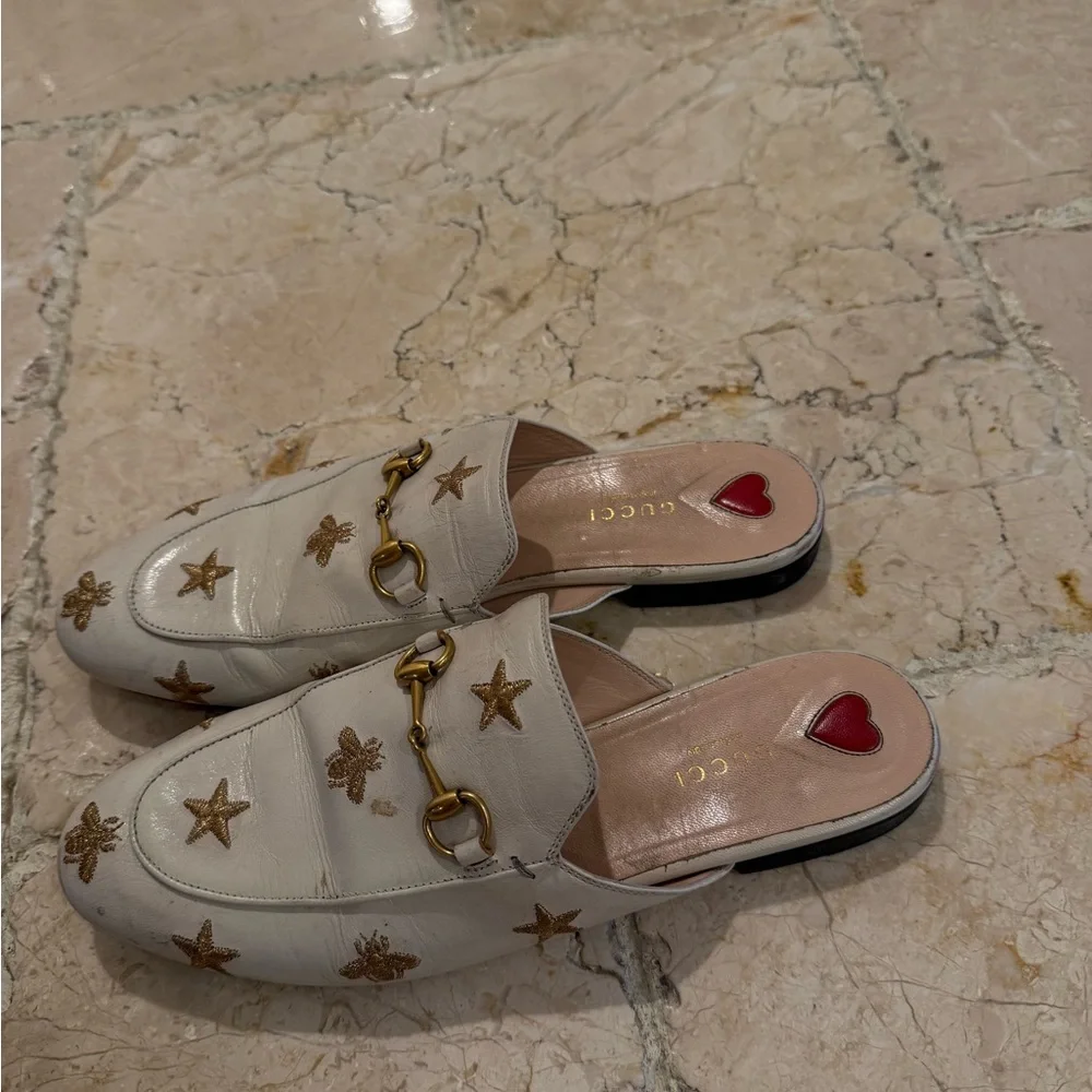 Gucci Cream and Gold Embroidered Mules - Picture 3 of 5